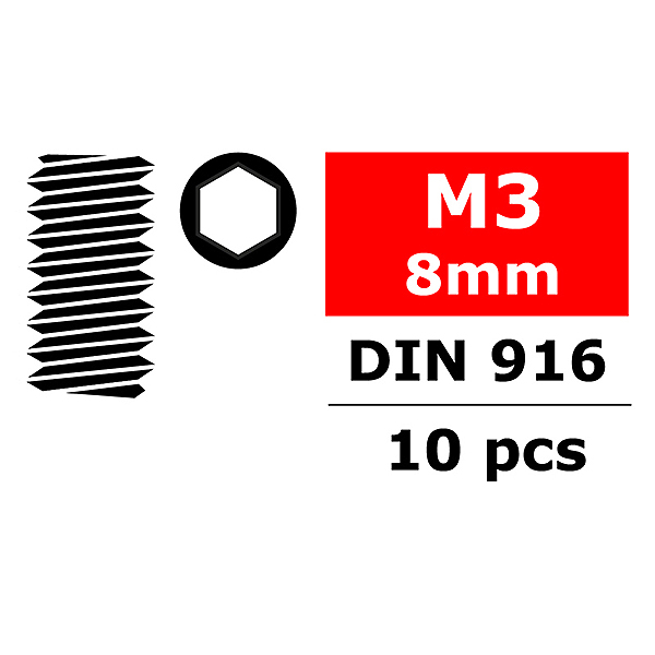 CORALLY STEEL SET SCREWS M3 X 8MM HEX 10 PCS