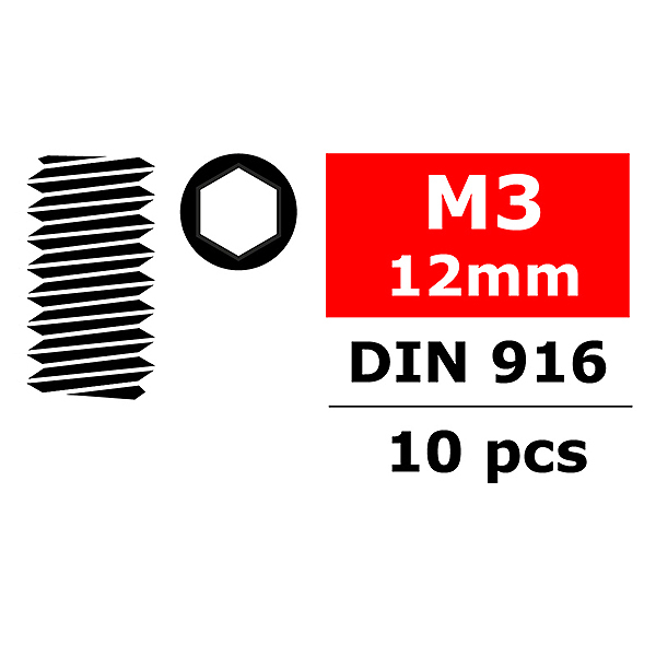 CORALLY STEEL SET SCREWS M3 X 12MM HEX 10 PCS