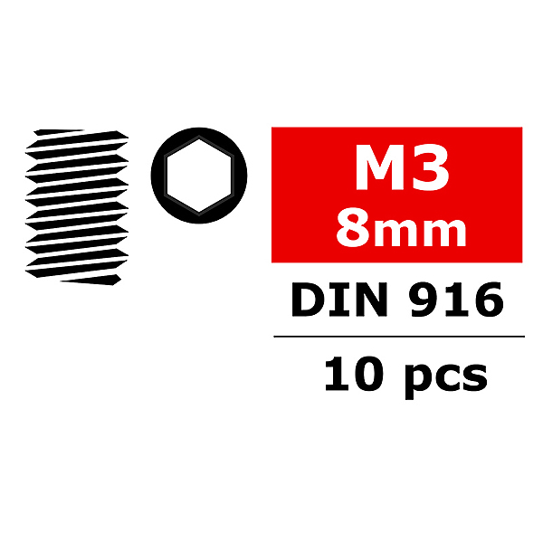 CORALLY STEEL SET SCREWS M3 X 8MM HEX 10 PCS