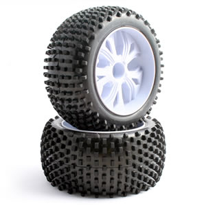 Fastrax 1/10 Rr Block Tyre On 10-Spoke White Wheels (Enrage)