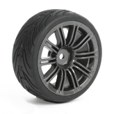 FASTRAX 1/10 STREET/TREAD TYRE 20SP GUN METAL WHEEL
