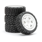 FASTRAX 1/10 'R' BLOCK RALLY TYRES/6-SPOKE WHITE WHEELS (4)
