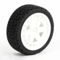 FASTRAX 1/10 'GEOMETRIC' RALLY TYRES/6-SPOKE WHITE WHEELS (4)