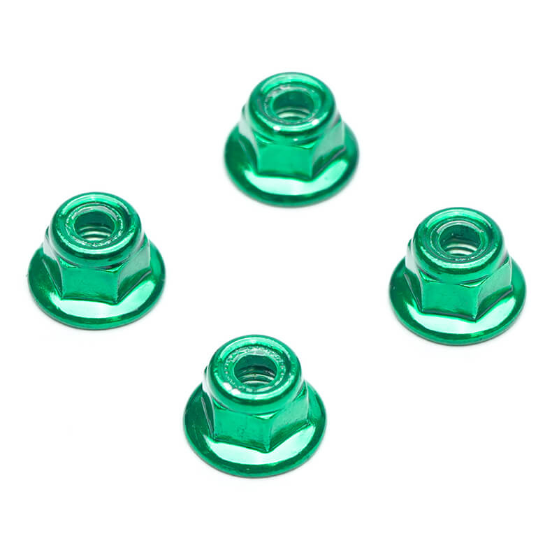 FASTRAX M5 GREEN FLANGED ALUMINIUM LOCKNUTS - 4pcs