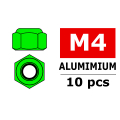 CORALLY ALUMINIUM NYLSTOP NUT M4 GREEN 10 PCS