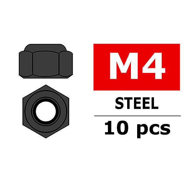 CORALLY STEEL NYLSTOP NUT M4 BLACK COATED 10 PCS