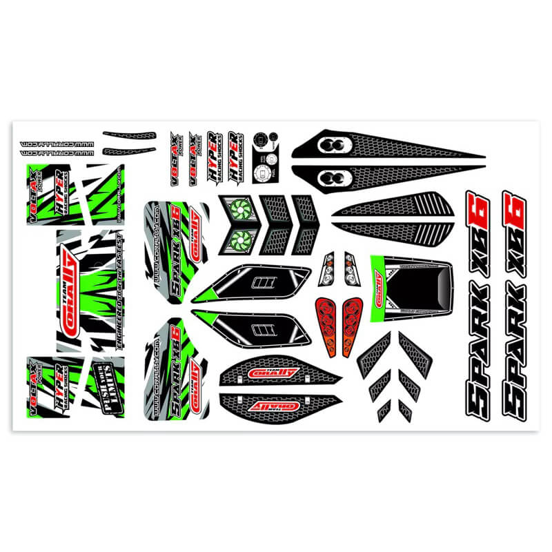 TEAM CORALLY BODY DECAL SHEET SPARK XB6 GREEN - 1PC