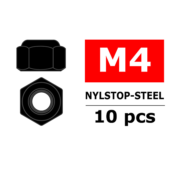 CORALLY STEEL NUT M4 BLACK COATED 10 PCS