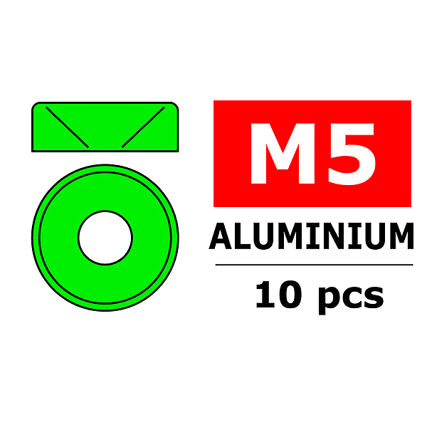CORALLY ALUMINIUM WASHER FOR M5 FLAT HEAD SCREWS OD=8mm Green (10pcs)