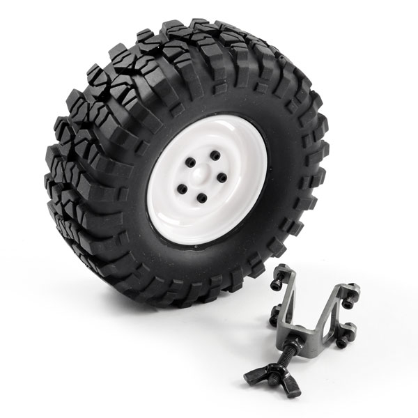 FTX OUTBACK SPARE TYRE MOUNT & TYRE/STEEL LOOK LUG WHEEL WHITE