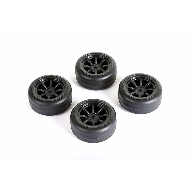 LOUISE RC DRIFT TYRES AND WHEELS 8 SPOKE BLACK +1MM (4PCS)