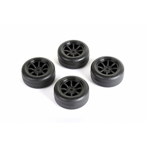 LOUISE RC DRIFT TYRES AND WHEELS 8 SPOKE BLACK +1MM (4PCS)