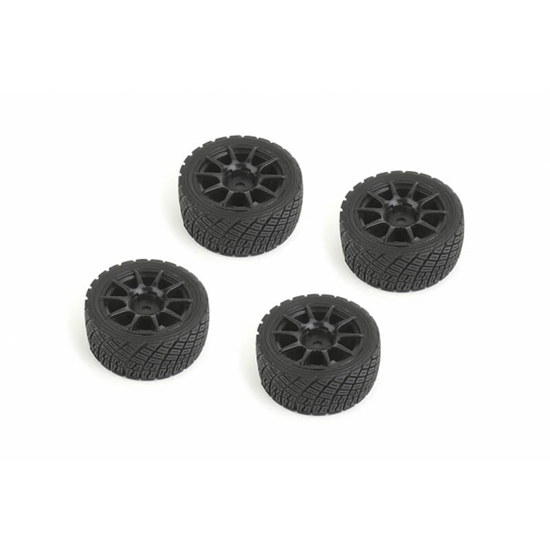 LOUISE RC RALLY TYRES AND WHEELS 10 SPOKE BLACK +1MM (4PCS)