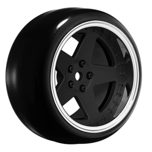 LOUISE RC 1/10 DRIFT 2,4,6,8MM OFFSET 5-SPOKE WHEELS MATTE BLACK WITH TYRES