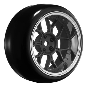 LOUISE RC 1/10 DRIFT 2,4,6,8MM OFFSET 14-SPOKE WHEELS MATTE BLACK WITH TYRES
