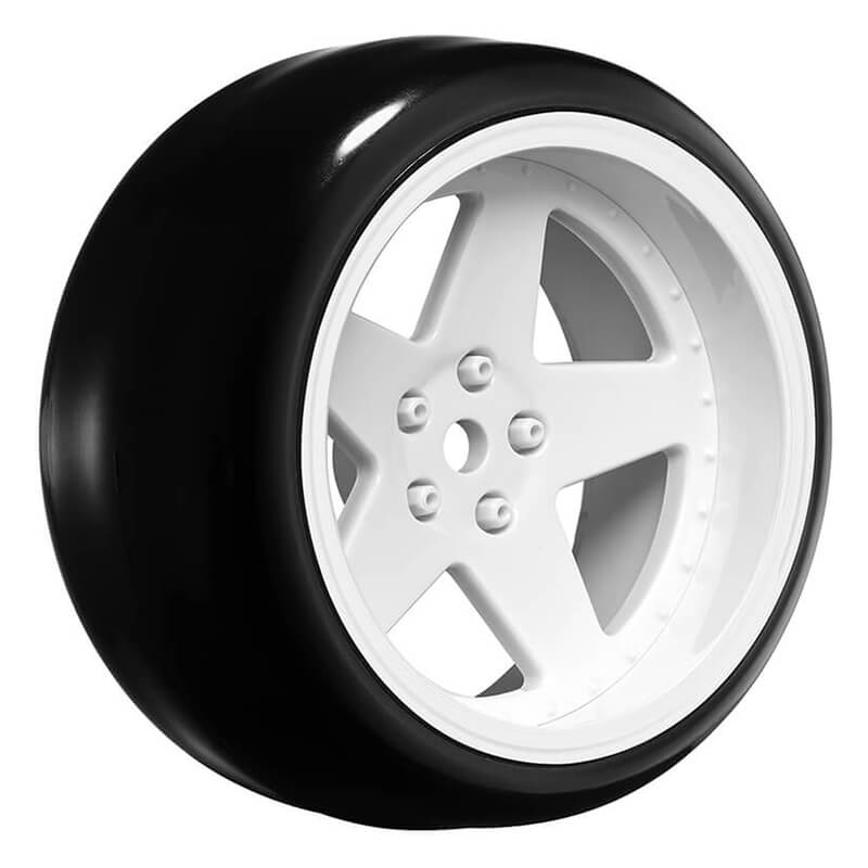 LOUISE RC 1/10 DRIFT 2,4,6,8MM OFFSET 5-SPOKE WHEELS GLOSS WHITE WITH TYRES