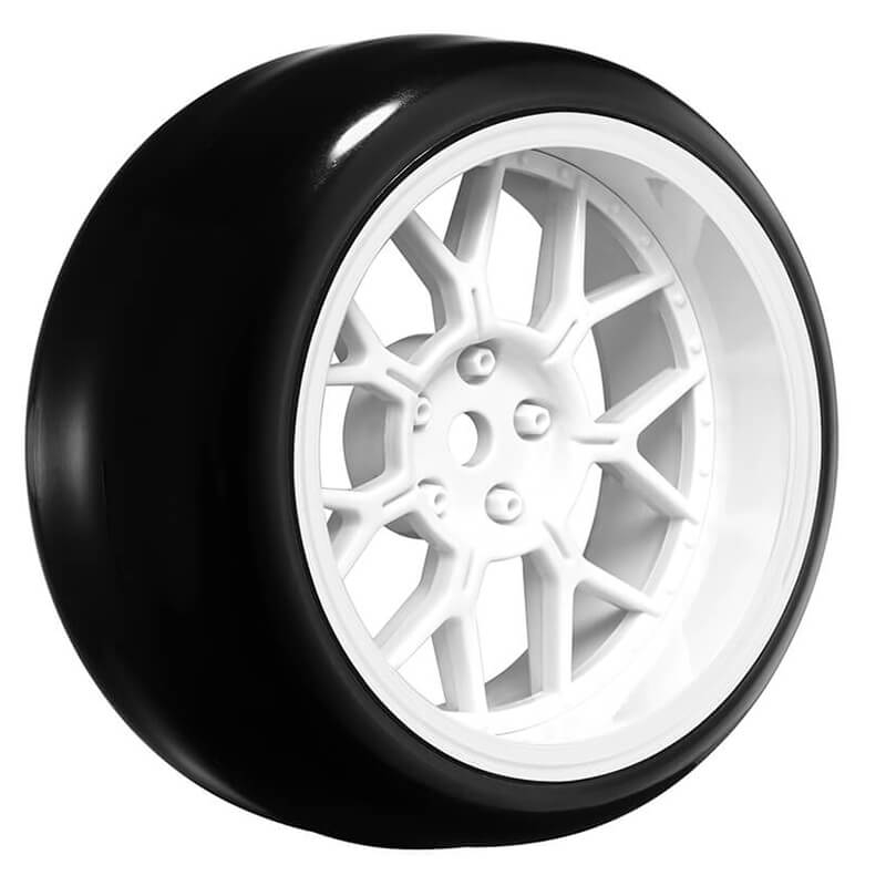 LOUISE RC 1/10 DRIFT 2,4,6,8MM OFFSET 14-SPOKE WHEELS GLOSS WHITE WITH TYRES