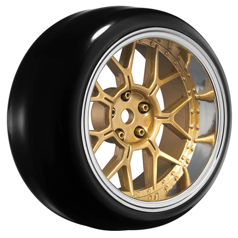 LOUISE RC 1/10 DRIFT 2,4,6,8MM OFFSET 14-SPOKE WHEELS BRONZE WITH TYRES